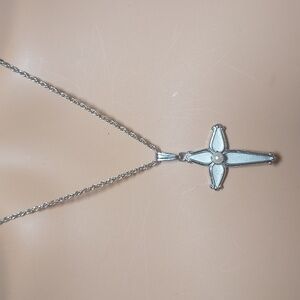 Sterling Silver 925 Cross Pendant 18" Chain Pearl